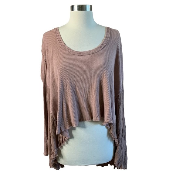 Free People NWT Ribbed Mauve Oversized Long Sleeve High Low Shirt - Picture 3 of 9